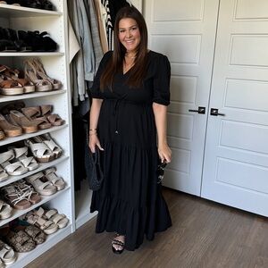 V Neck Button Down Maxi Dress